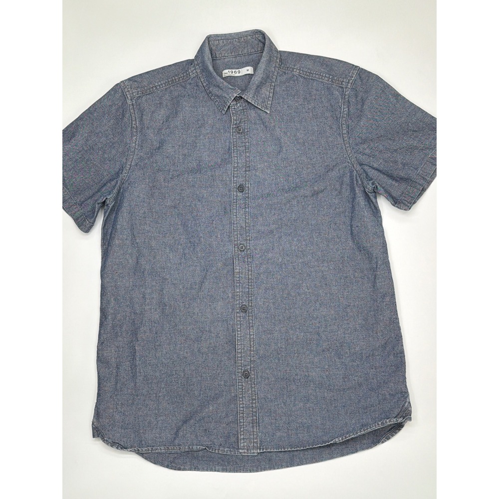 Gap 1969 Mens Blythe Denim Navy Button Down Shirt Blue Short‎ Sleeve Size Medium
